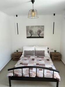 Éxo KhóraKouzoulis House的一间卧室配有床,床上装有被子