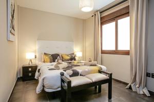 厄尔梅达诺Apartments Alba的一间卧室设有一张大床和一个窗户。