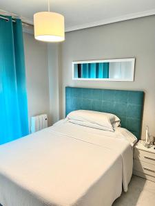 林克勒斯皮科塔旅馆的一间卧室配有一张大床和蓝色床头板