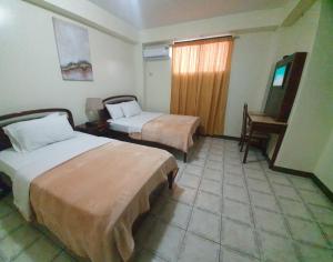 圣埃莱纳西斯内罗斯二号酒店的酒店客房设有两张床和钢琴
