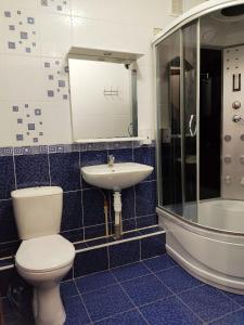 克洛佩夫尼茨基Guest House Orchid的浴室配有卫生间、盥洗盆和浴缸。