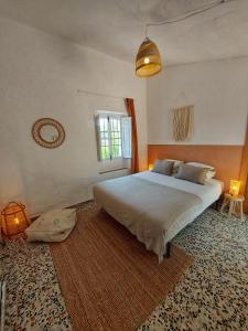 科尔梅纳尔Finca Serrato的一间卧室设有一张大床和一个窗户。