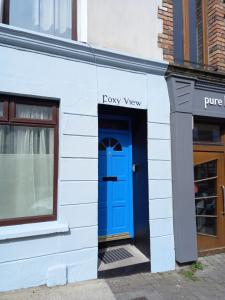 丁格尔Foxy View in Dingle Town!的白色建筑一侧的蓝色门