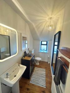 丁格尔Foxy View in Dingle Town!的一间带水槽、卫生间和镜子的浴室