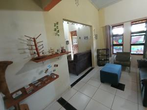 戈亚斯州上帕莱索Hostel do Gui的带沙发和蓝椅的客厅