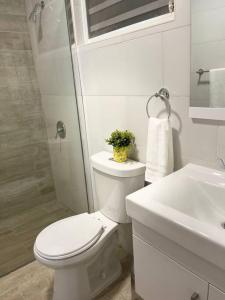圣胡安Domo Arigato 3的白色的浴室设有卫生间和水槽。