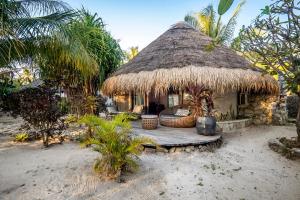 内布拉拉Seed Resort的海滩上带茅草屋顶的小小屋