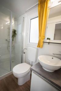 科兰Lavanda Mobile Home at Terra Park Spiritos camp的浴室配有卫生间、盥洗盆和淋浴。