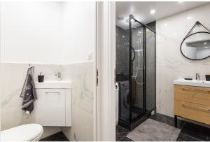 奥赛Amazing flat, Paris suburb, near Versailles ,Orly的带淋浴、卫生间和盥洗盆的浴室