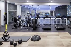 斯图加特梅里迪安斯图加特酒店的健身房,配有一系列跑步机和椭圆机