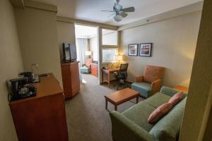 圣约翰斯圣约翰纽芬兰万怡酒店的一间客厅,客厅配有沙发和电视,位于酒店的房间
