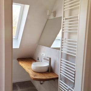 赖因斯贝格Haus am Seeufer的一间带水槽和窗户的浴室