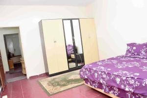 努瓦克肖特Jolie Maison的一间卧室配有一张紫色的床和镜子