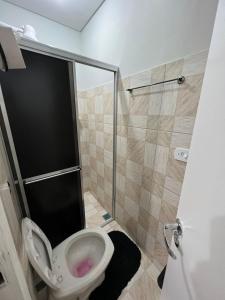 马林加POUSADA Dona Ziza的浴室设有卫生间和玻璃淋浴间。
