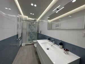 那不勒斯Luxury B&B Sun Art Naples的白色的浴室设有水槽和淋浴。
