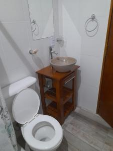 图蓬加托火山Mirador de Estrellas的浴室配有白色卫生间和盥洗盆。