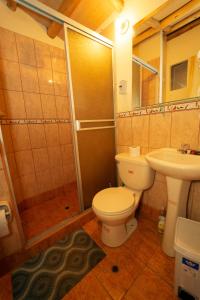 乌鲁班巴Casa cabaña privada en el Valle Sagrado Urubamba的浴室配有卫生间、淋浴和盥洗盆。