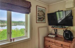 吕瑟希尔Nice Home In Lysekil With Sauna的一间带电视和2扇窗户的客厅