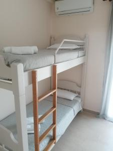 斯塔夫罗斯Dimitris appartment的小型客房设有两张双层床,配有梯子