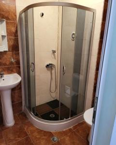 LetnitsaProvans famili hotel的浴室里设有玻璃门淋浴