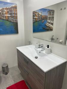 洛格罗尼奥Apartamento a 10 minutos de la Calle Laurel的一间带水槽和镜子的浴室
