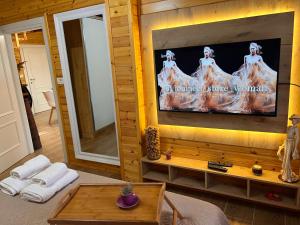 维利波吉Vila Lulebore的客厅设有壁挂式平面电视。