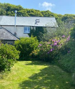 卡姆尔福德Mayrose Cottage, Charming Cornish Cottage for the perfect escape...的一座带花园的房屋,一些灌木和鲜花