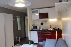 VereideSmall Cozy Apartment in Gloppen的一间小公寓里设有一个带沙发的小厨房