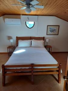普拉泽里什Casa Vida Alegre的一间卧室设有一张带天花板的大床