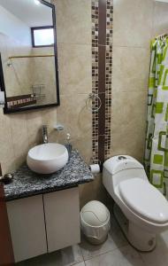 巴克里索莫雷诺港Casa D'Lucas的一间带卫生间、水槽和镜子的浴室