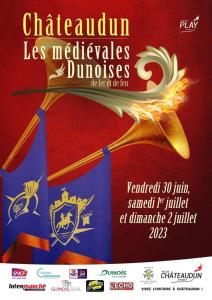 沙托丹La Dunoise的一张挂着旗帜和剑的音乐会招贴画