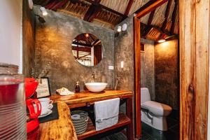 帕洛米诺Casa Chapolin Boutique Guesthouse的一间带水槽、卫生间和镜子的浴室