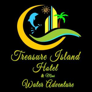马斯巴特Treasure Island Hotel With Mini Water Adventure的宝岛酒店的标志和迷你水上冒险