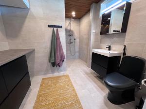 卡拉约基Villa Resort Apartments by Hiekka Booking的浴室配有卫生间、盥洗盆和淋浴。