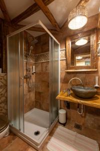 布莱德Central Bled House的带淋浴和盥洗盆的浴室