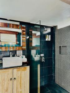 蓝梦岛蓝梦保护区别墅酒店的一间带水槽和淋浴的浴室
