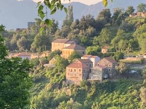 Castello-di-RostinoCasa LiLi的山丘上的小村庄,有房子