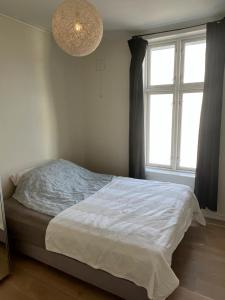 滕斯贝格Ahotel - Tønsberg Park的一间卧室设有一张床和一个大窗户
