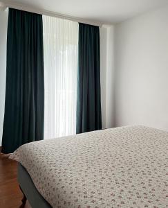 LedineSurčin Apartment的一间卧室设有一张床和一个大窗户