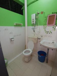 马六甲DT Homestay floor level 4的一间带卫生间和水槽的浴室