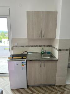 乌尔齐尼Apartments Flamida的厨房配有白色冰箱和水槽