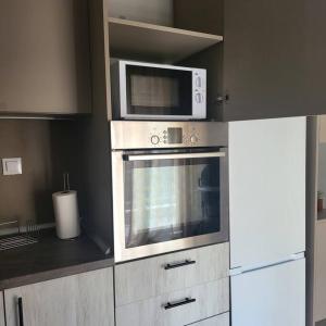 韦里亚Μοντέρνο διαμέρισμα στη Βέροια (LIBERTY)的厨房配有微波炉和冰箱。
