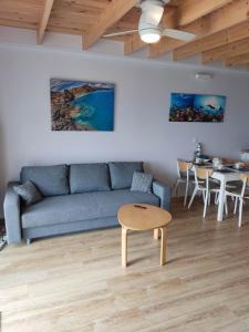 尼彻兹Baltic Rafa的客厅配有蓝色的沙发和桌子