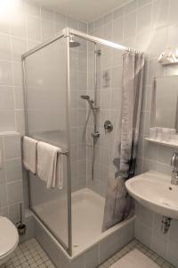 PommernWeinhaus Henerichs的带淋浴和盥洗盆的浴室