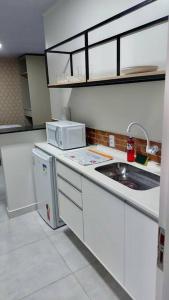 马卡帕Apartamento Studio Centro的一间带水槽和微波炉的小厨房