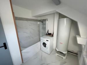 贝尔福Appartement Familiale PREMIUM : proche gare de Belfort的一间带洗衣机和烘干机的浴室
