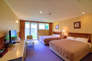 惠灵顿布伦特伍德酒店的酒店客房设有两张床和电视。