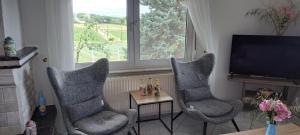 亚历山德鲁波利斯Hill View 4的客厅配有两把椅子和电视
