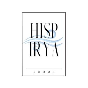 泰拉奇纳Hispirya Rooms的黑白的标志,带有电视室之类的词