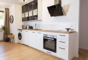路德斯塔德·威特比Design & Chill #Altstadt #Beamer的白色的厨房配有水槽和洗碗机